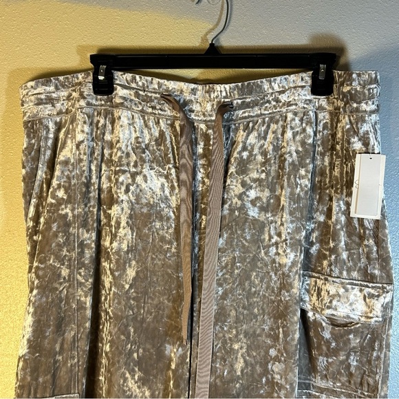 Jessica Simpson Velvet Cargo Pant Plus Size 3X Pearl Grey Drawstring Pockets NEW - Picture 10 of 16